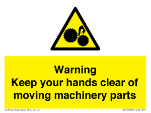Warning - Keep your hands clear of moving machinery parts